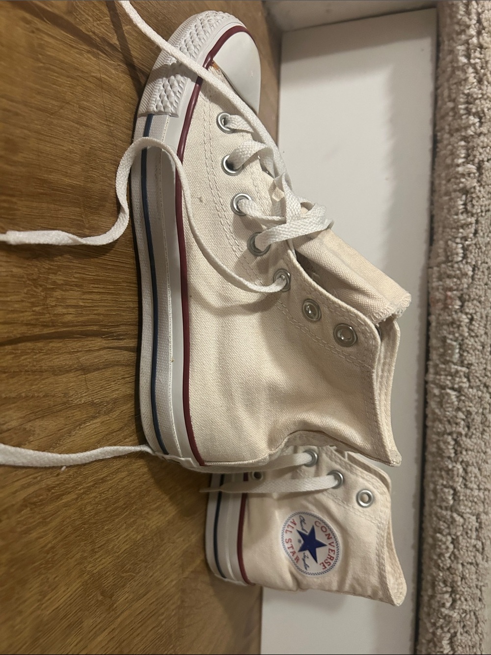 Converse High Top Sneakers in Natural Canvas with Red & Blue Trim